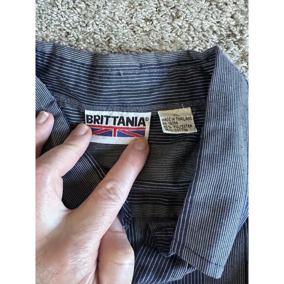 Brittania XL Blue Gray Striped Button Down Shirt 90s Retro Casual Street Style - Picture 2 of 16